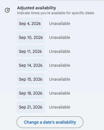 Unavailable days
